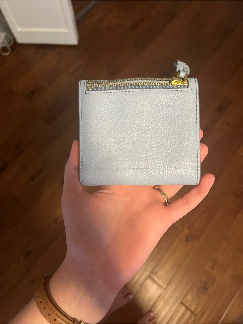 Fossil Small Pebbled Leather Wallet in Pale Blue with Gold Zip